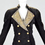 1980s Michael Hoban North Beach Leather Black Leather Dress with Metallic Gold Details