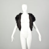 Small 1980s Black Marabou Feather Cropped Vest Embellished Shrug