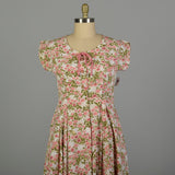 XL 1950s Day Dress Floral Cotton Pink Shirtwaist Lightweight Fit and Flare