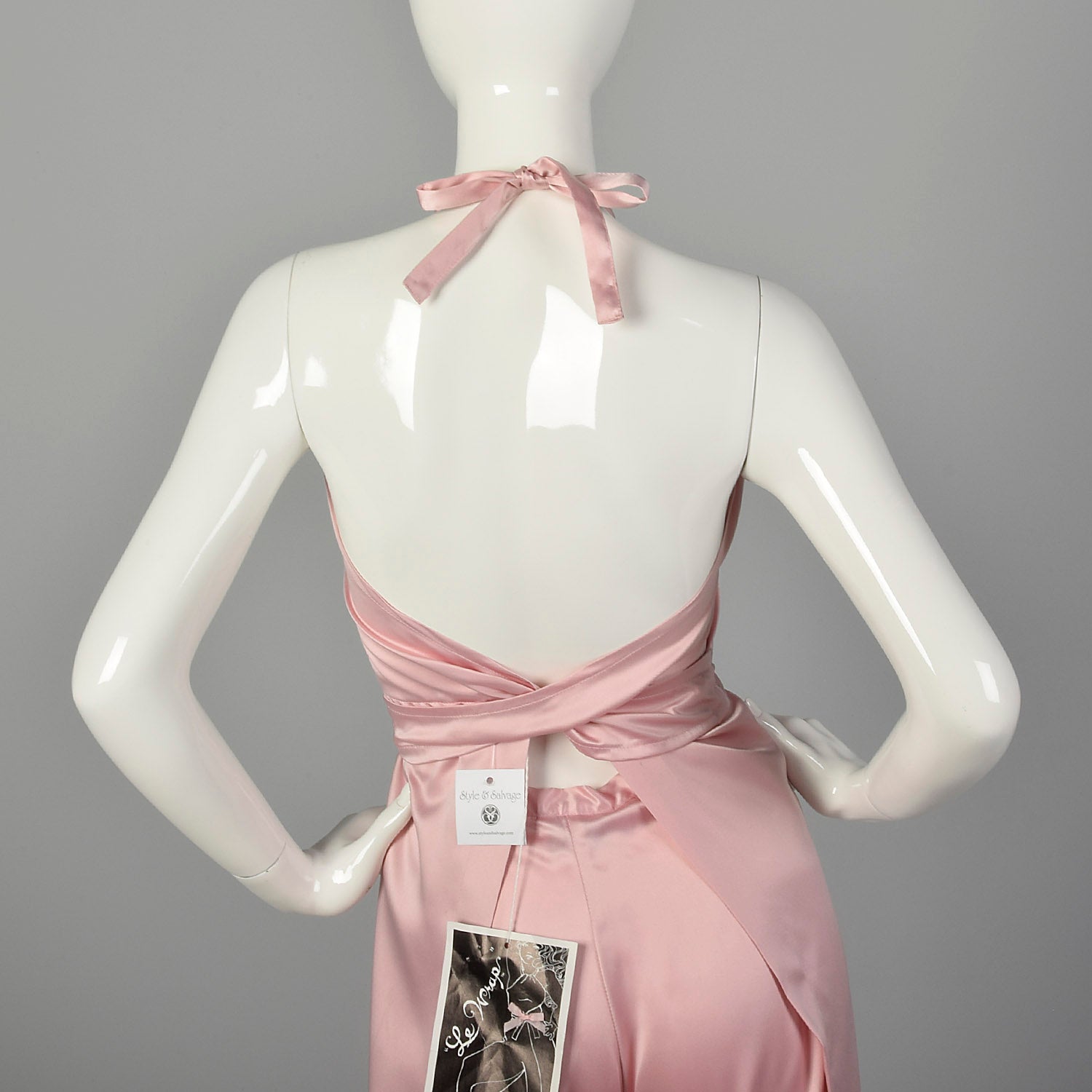 1980s Pink Satin Wrap Jumpsuit Halter Top Harem Palazzo Pant