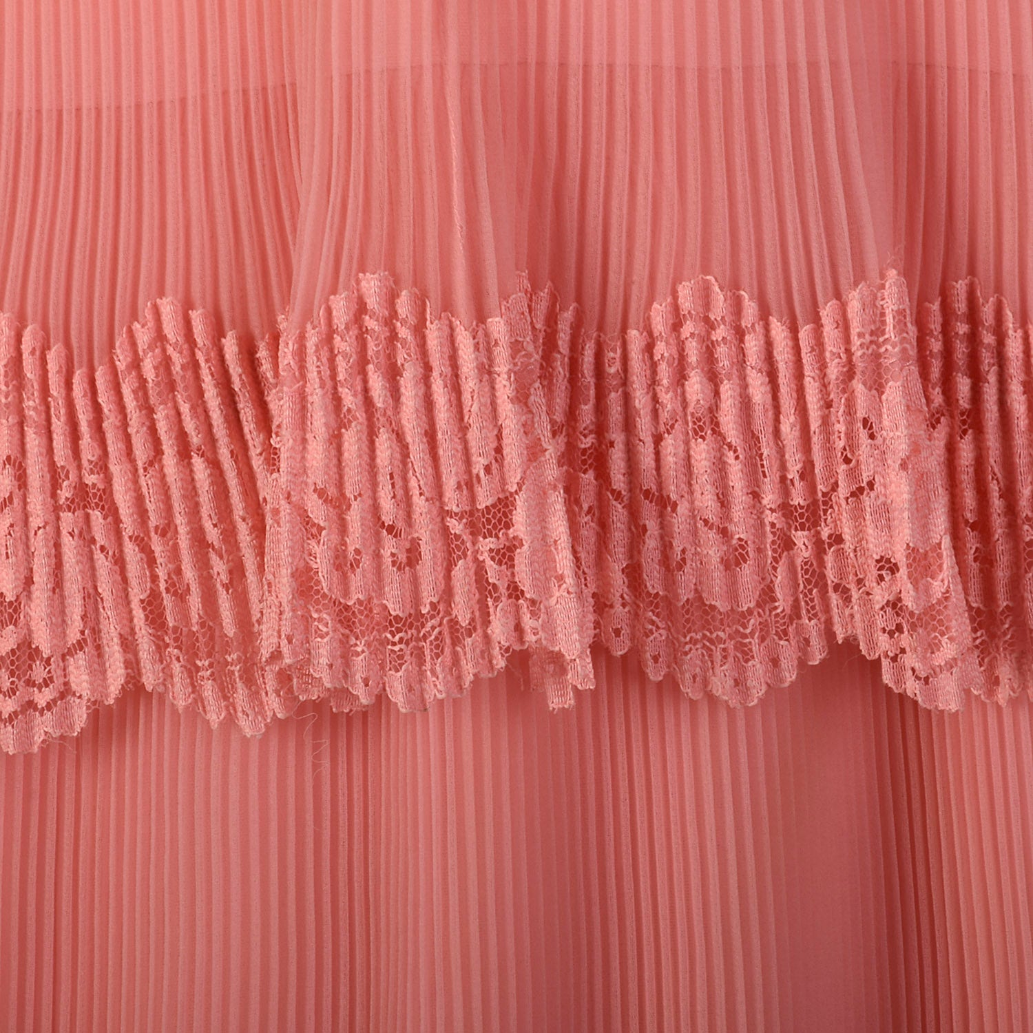 Medium 1970s Miss Elliette Dress Pleated Tiered Maxi Gown Pink Lace Capelet