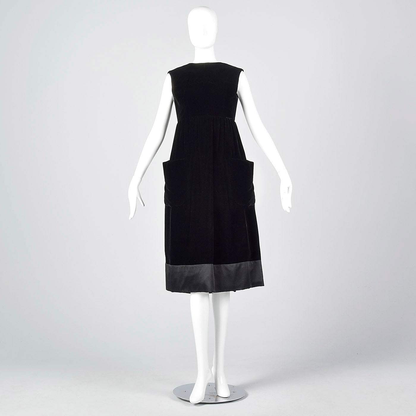1960s Geoffrey Beene Black Velvet Wrap Dress with Large Patch Pockets