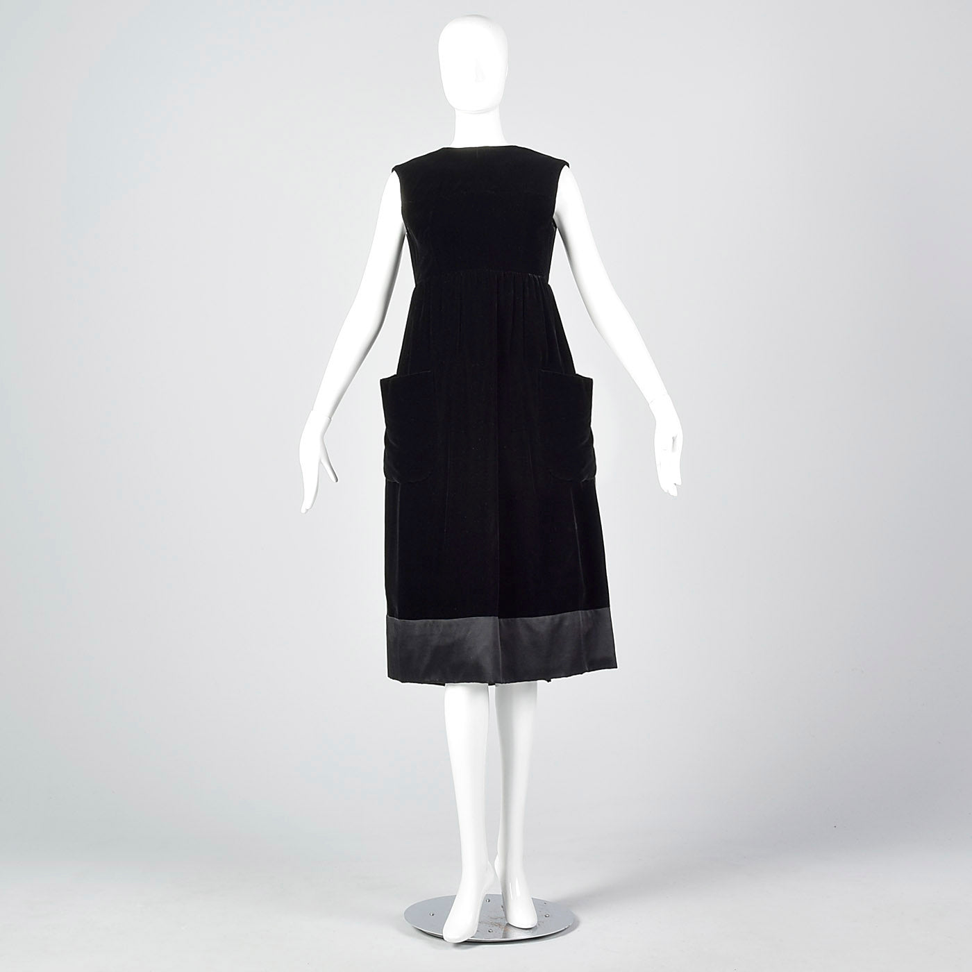 1960s Geoffrey Beene Black Velvet Wrap Dress with Large Patch Pockets