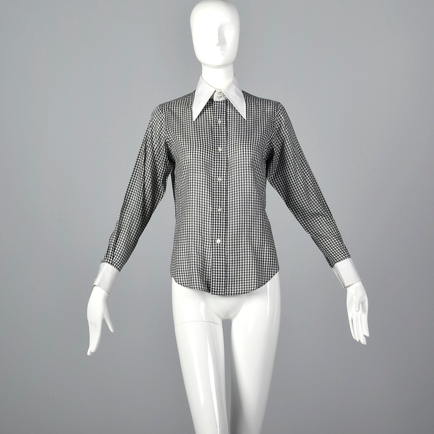 1970s Black and White Gingham Blouse