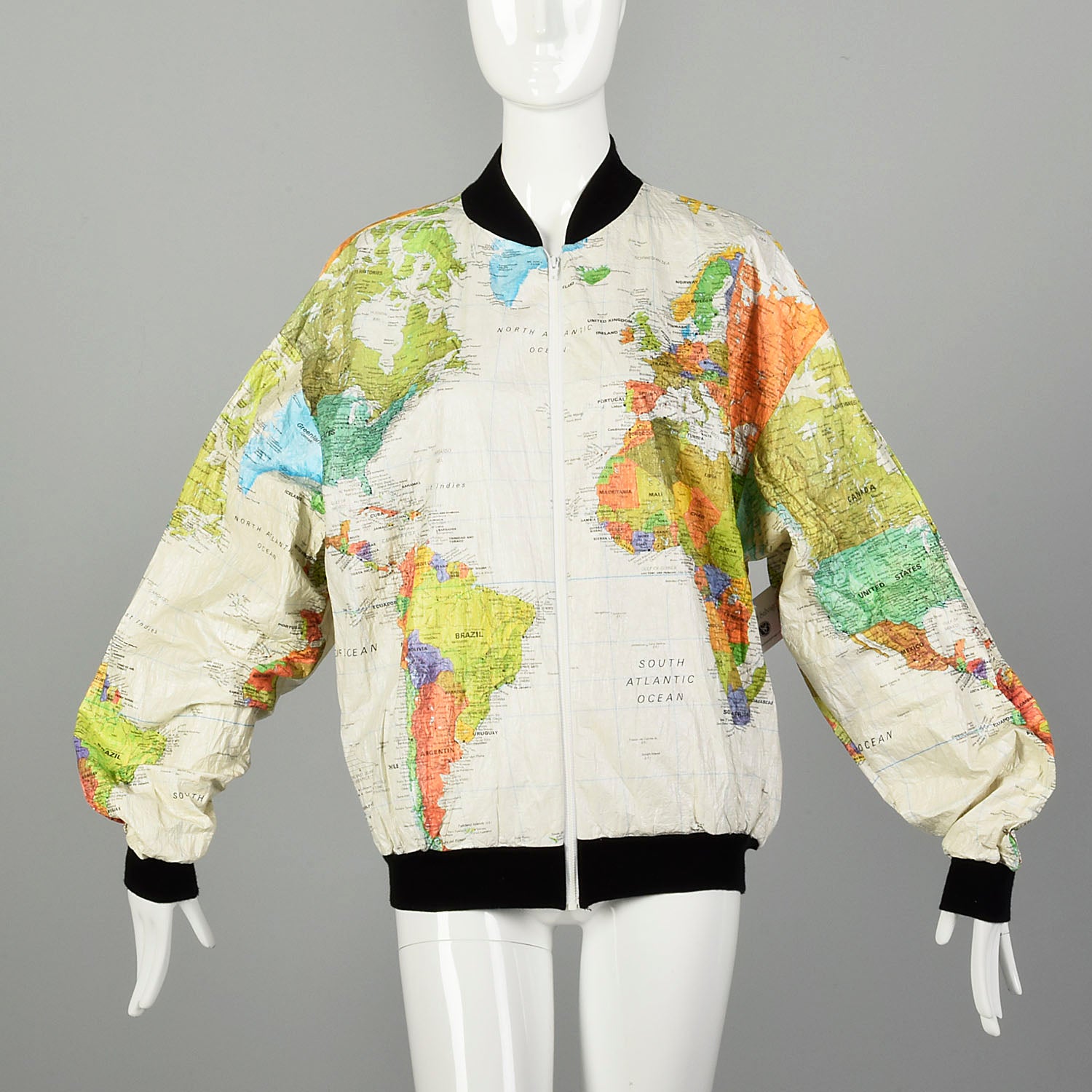 Large 1990s Wearin the World Tyvek Map Jacket Unisex Outerwear