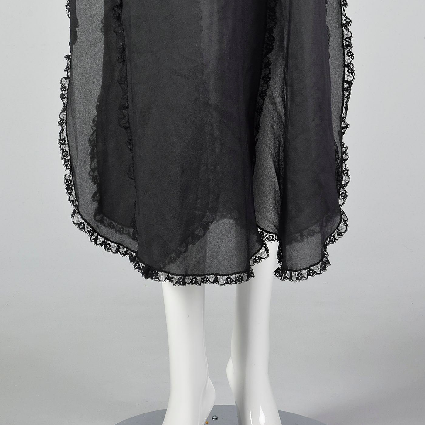1970s Saks Fifth Avenue Sheer Black Nightgown with Car Wash Hem