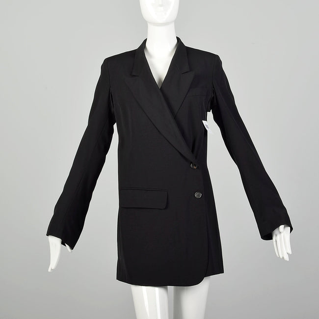 Small 2000s Ann Demeulemeester Vintage Designer Black Tuxedo Jacket Long Sleeve Wrap Dress