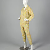 1960s Flannel PJ Set in Orange Floral Print