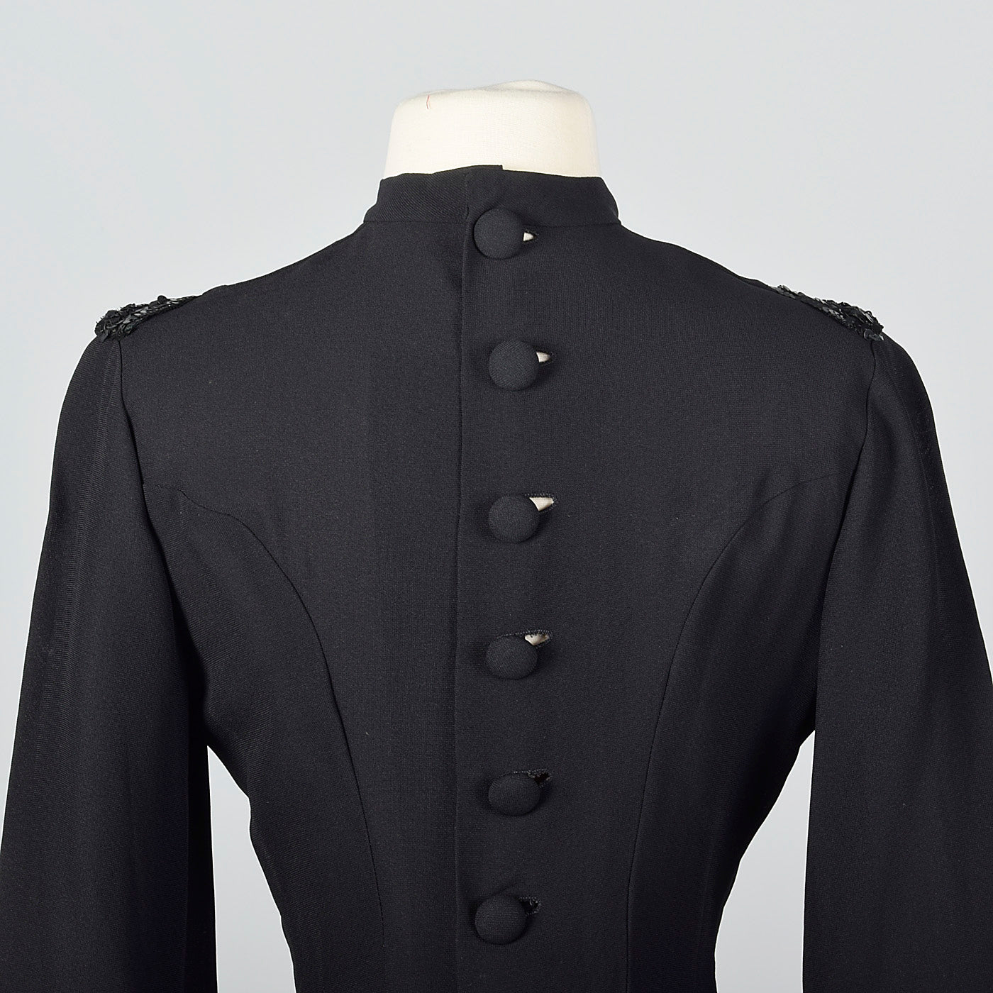1940s Black Fitted Blouse with Sequin Trim