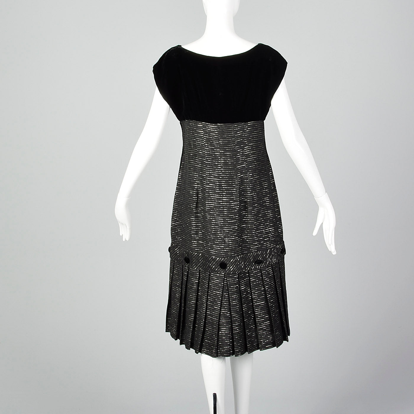 1950s Black Cocktail Dress with Metallic Stripes