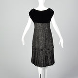 1950s Black Cocktail Dress with Metallic Stripes