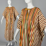 1970s Stripe Cotton Kaftan with Ribbon Fringe