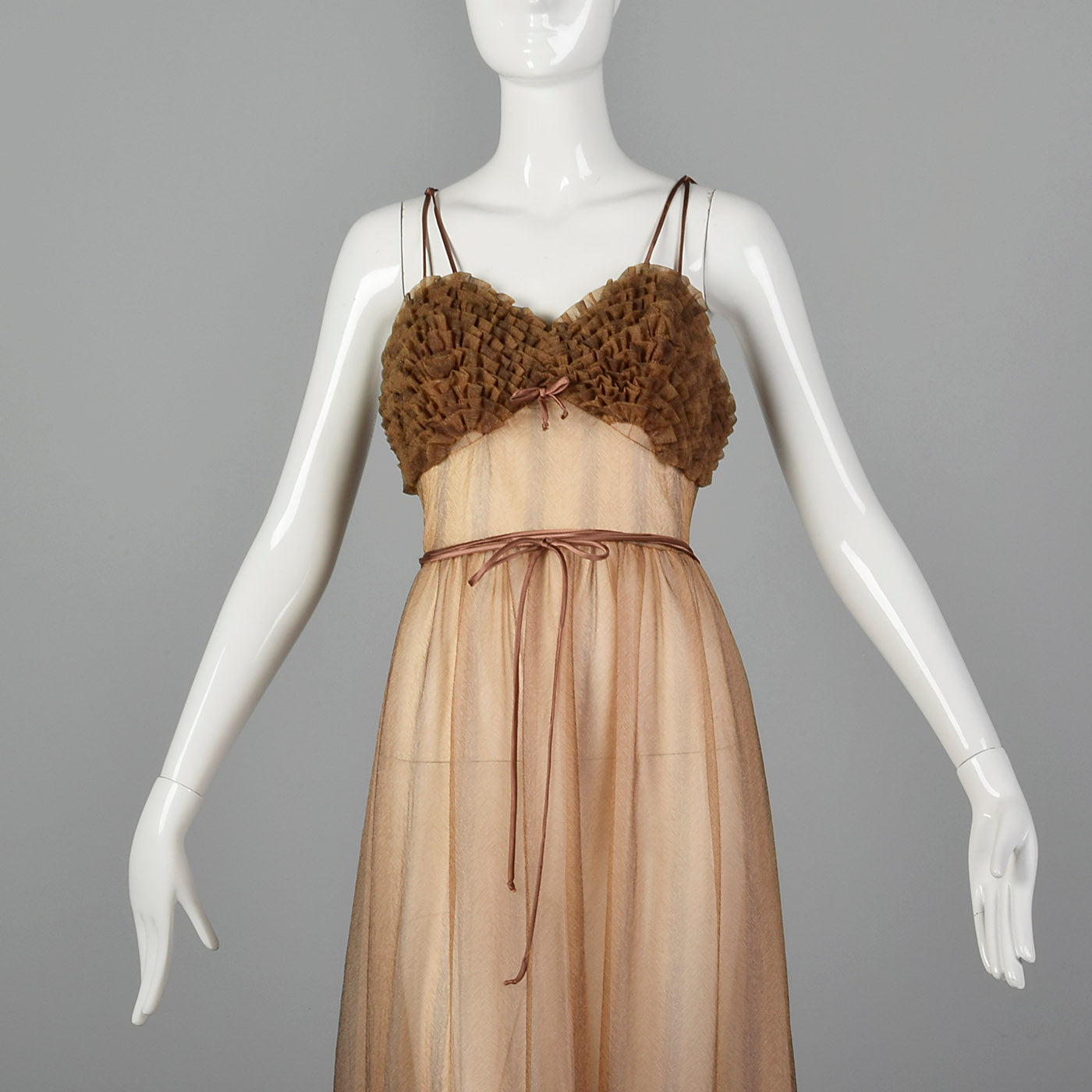1950s Beige Nightgown with Ruffle Bust