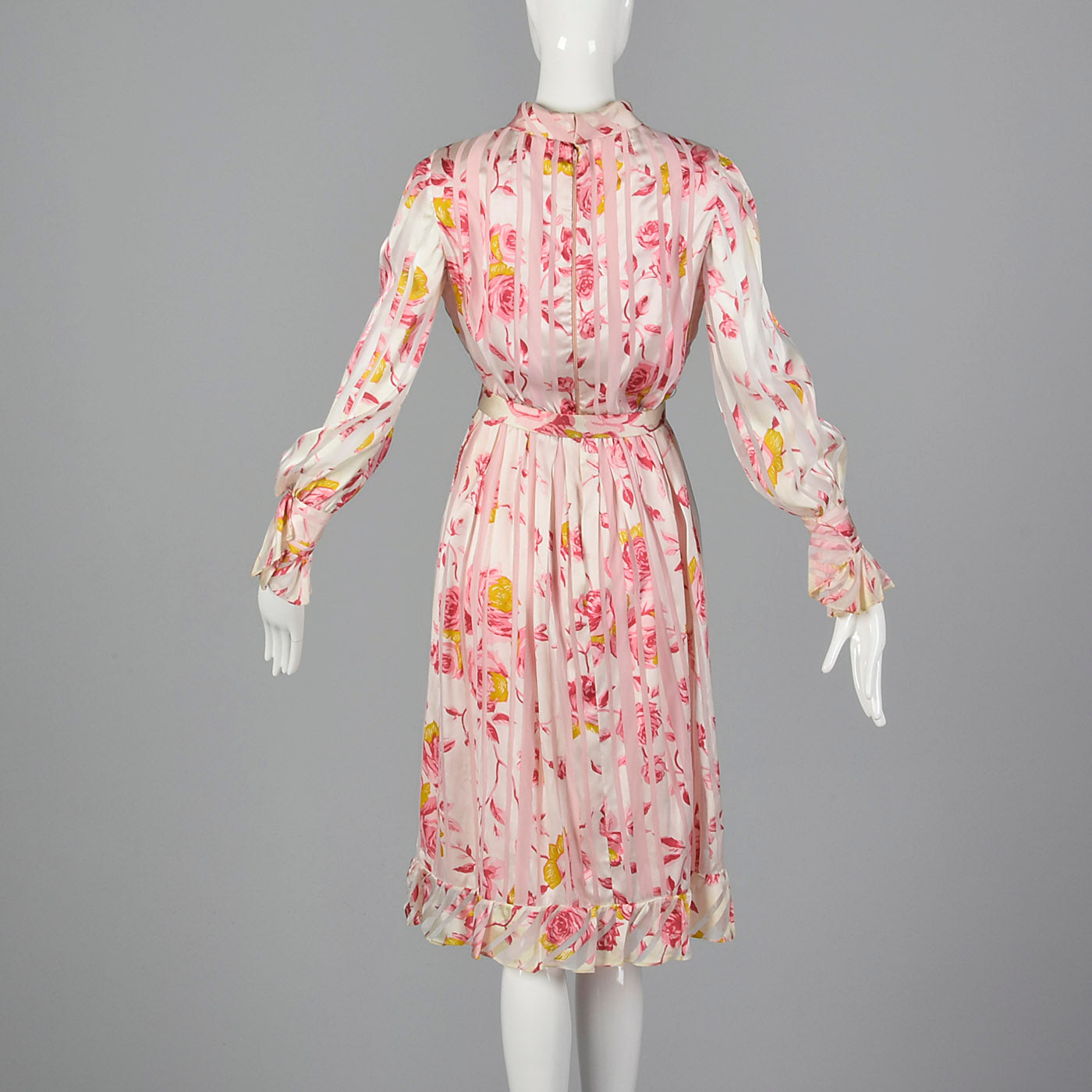 Medium 1970s Christian Dior Pink Floral Stripe Dress Long Sleeve Medium 1970s Christian Dior Pink Floral Stripe Dress Long Sleeve