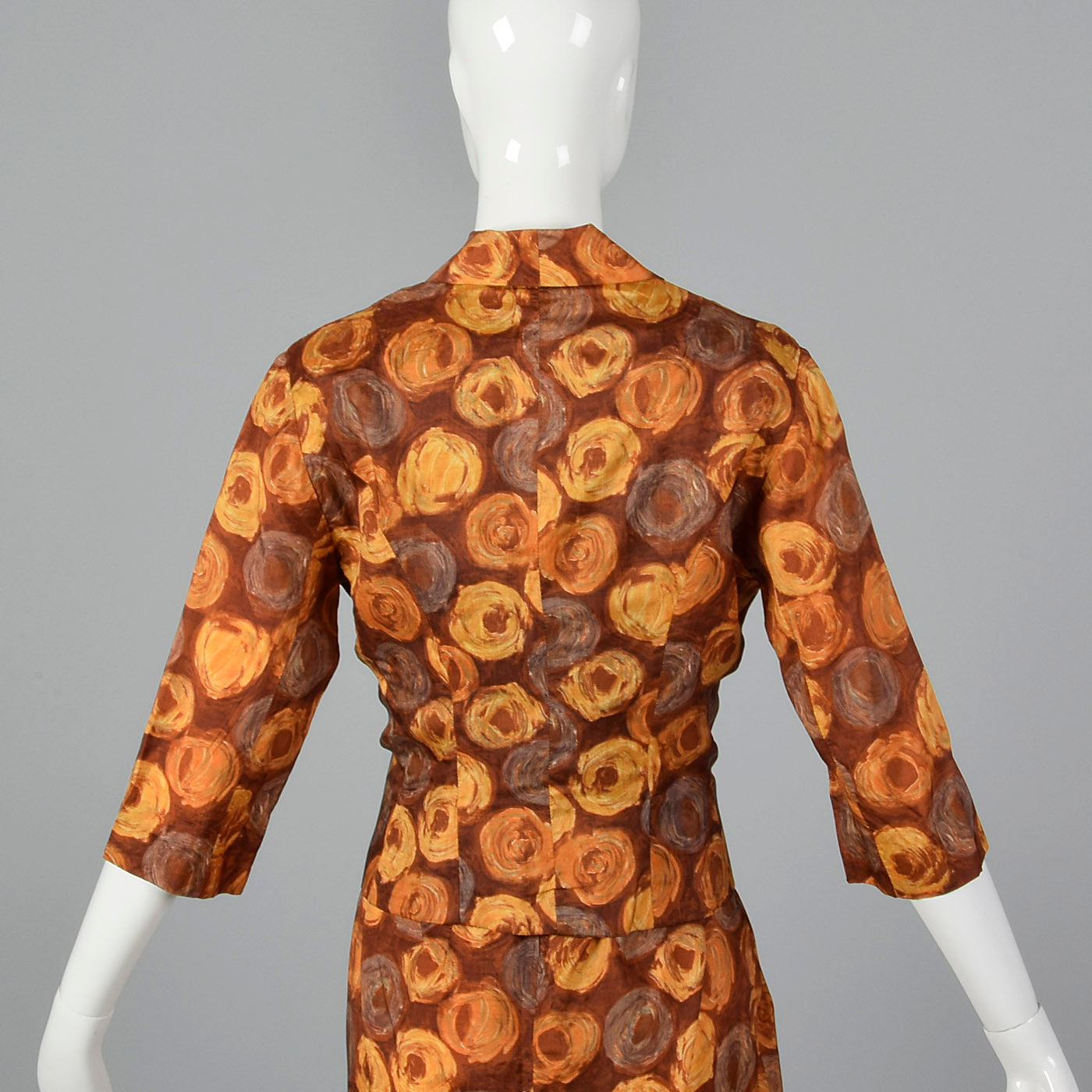 1960s Brown Swirl Print Dress and Jacket Set