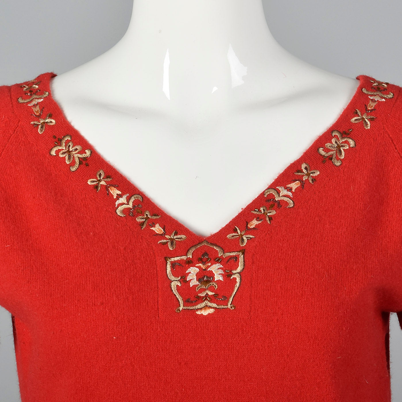 1950s Red Sweater with Metal Thread Trim