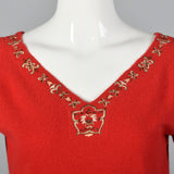 1950s Red Sweater with Metal Thread Trim