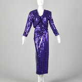 1980s Lillie Rubin Purple Sequin Strapless Mermaid Prom Dress