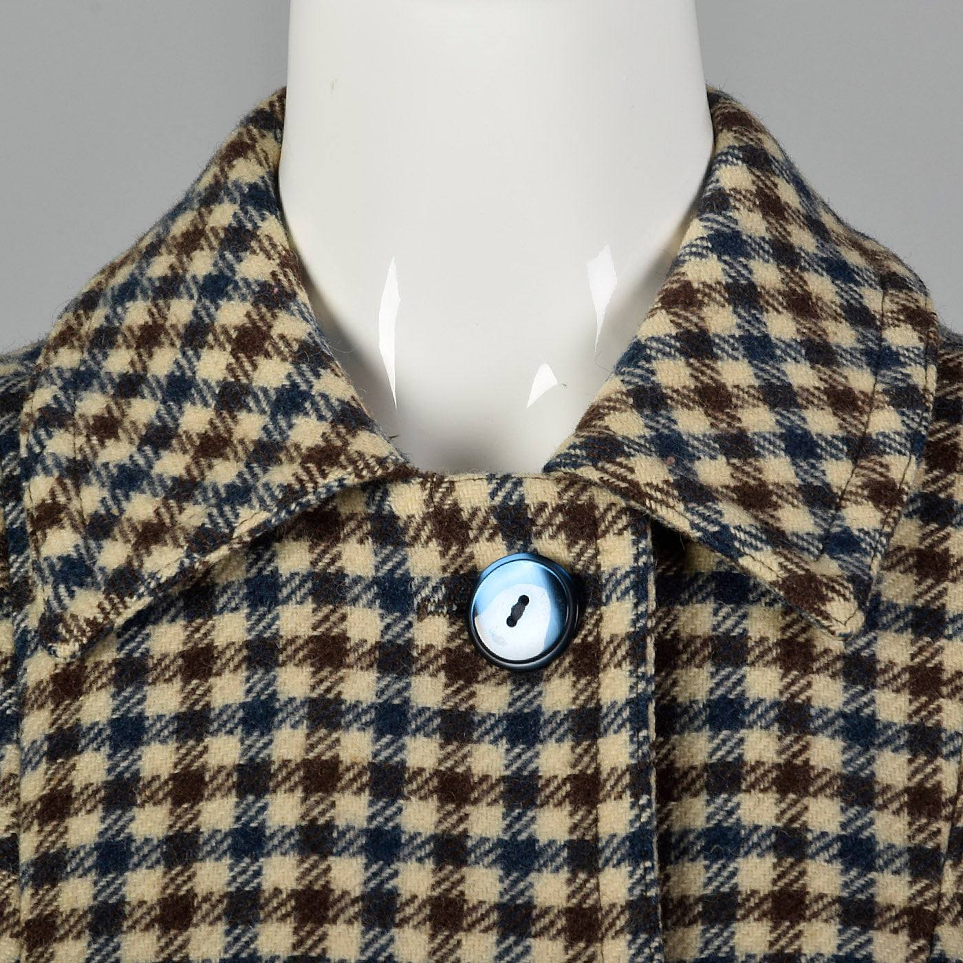 1960s Brown and Navy Plaid Wool Coat