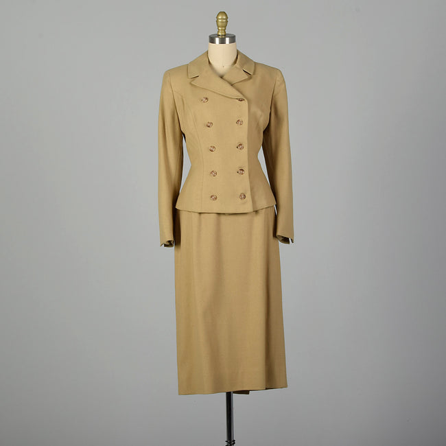 Small 1950s Tan Wool Skirt Suit