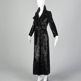 XS 1970s Black Sequin Trench Coat