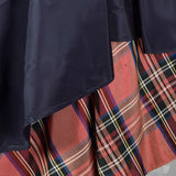 XS 1950s Navy Blue Taffeta Dress with Tartan Underskirt