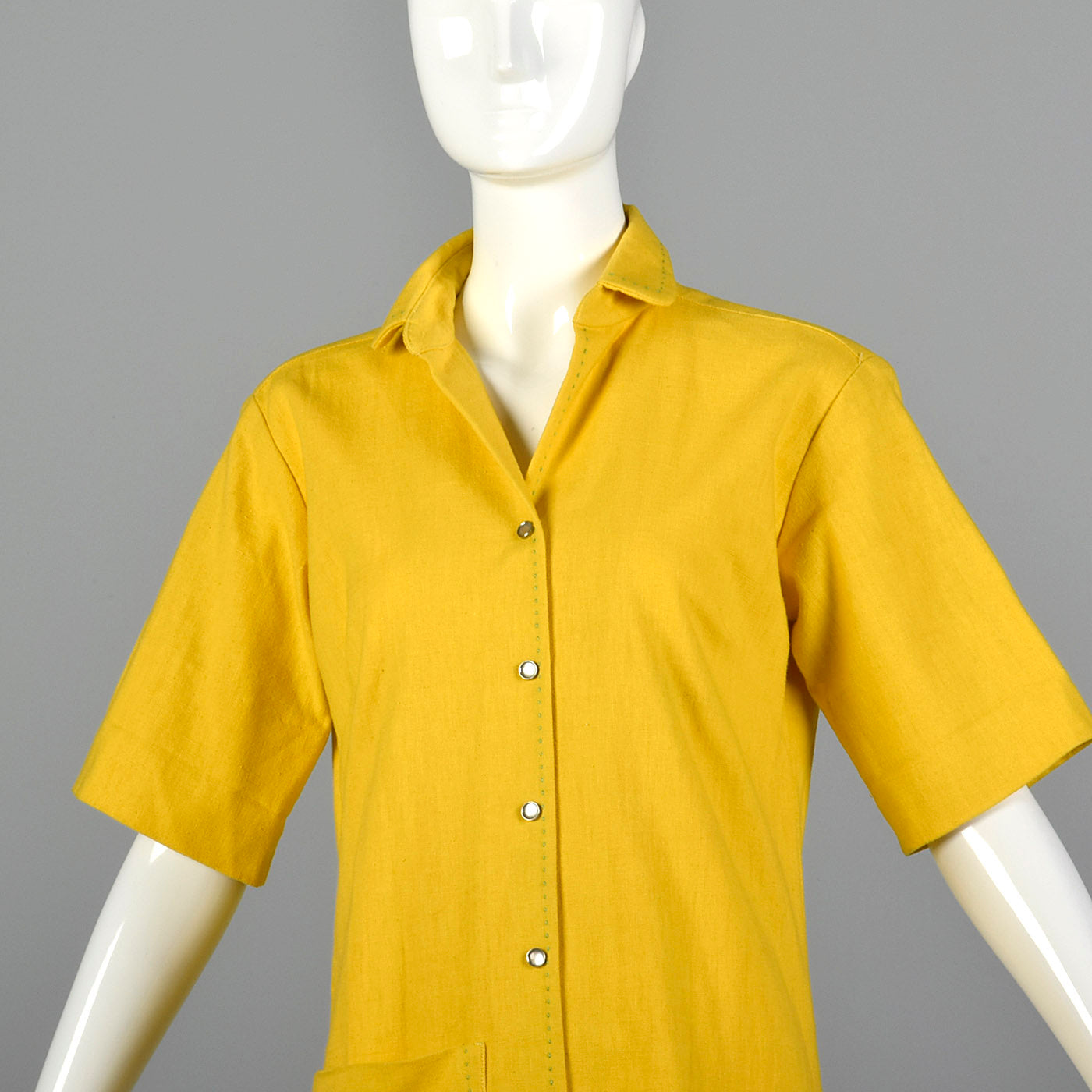 1960s Yellow Dress with Green Topstitch