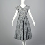 1950s Gray Cotton Lace Print Dress