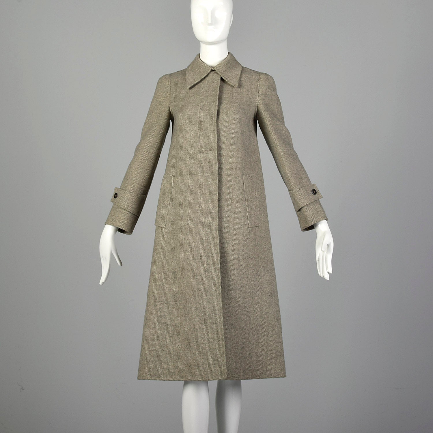 Bonwit Teller Gray and Ivory Herringbone Coat