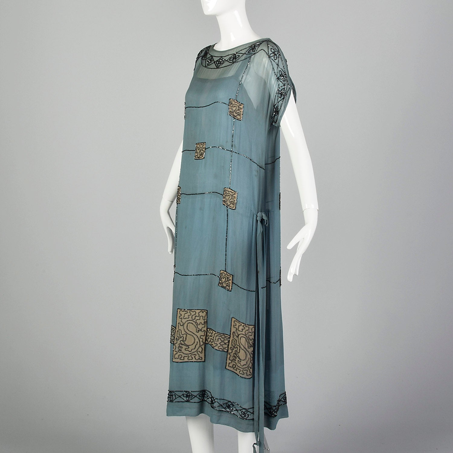 Small 1920s Blue Silk Beaded Dress