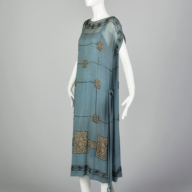 Small 1920s Blue Silk Beaded Dress