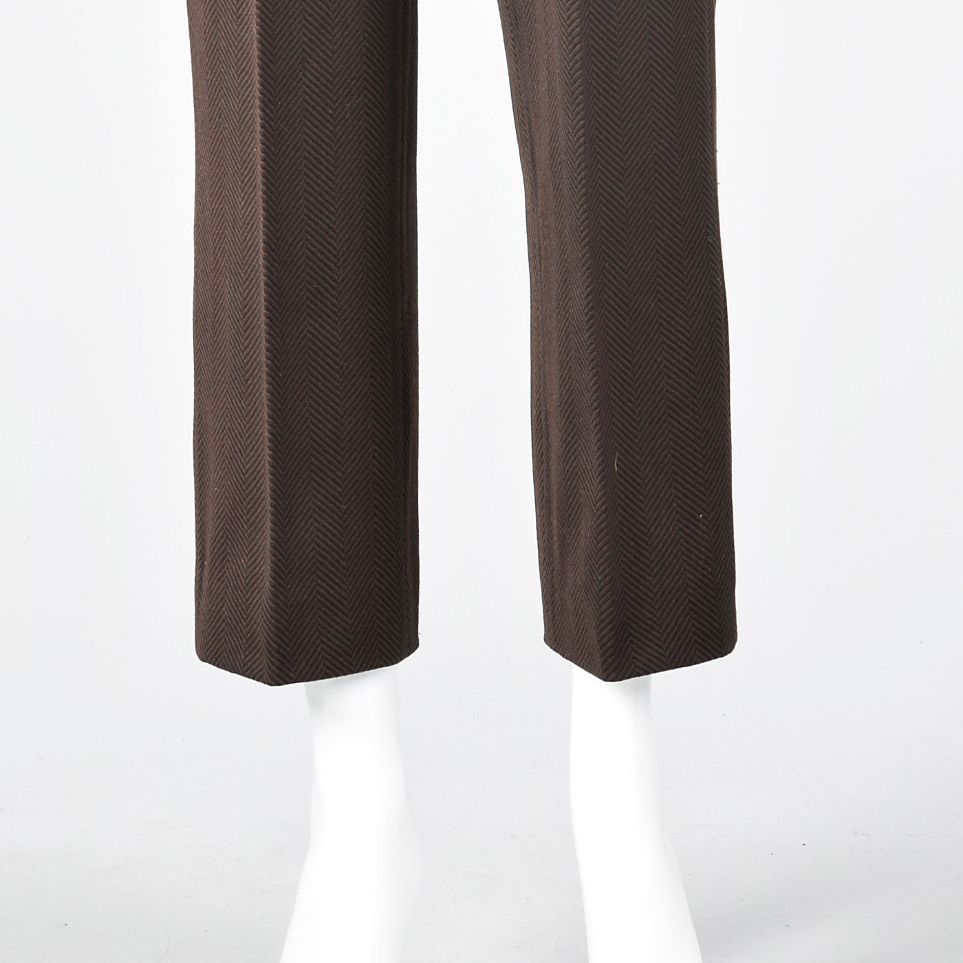 1980 Brown and Black Herringbone Pants with Leather Trim