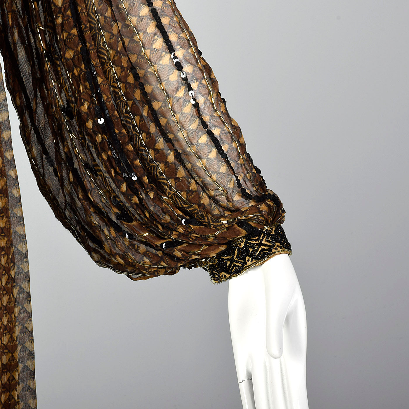 Medium 1970s Judith Ann Creations Brown Silk Beaded Dress