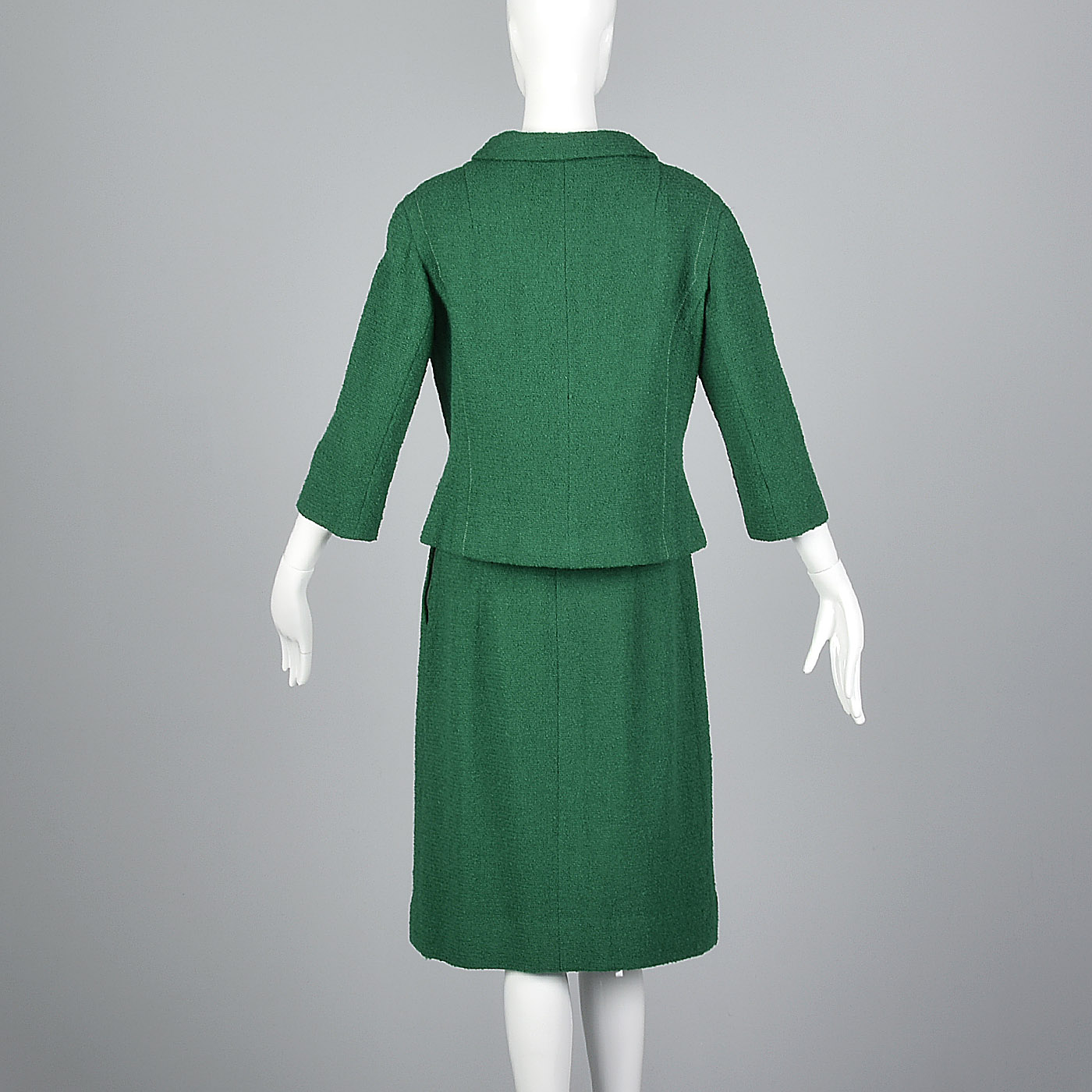 1960s Emerald Green Boucle Wool Skirt Suit