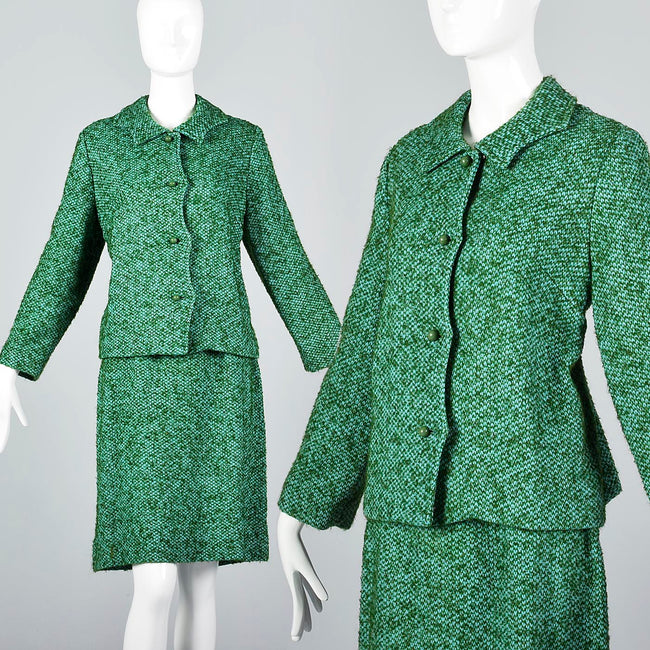 1960s Two Piece Green Tweed Suit