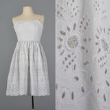 XXS 1950s Eyelet Dress White Cotton Sleeveless