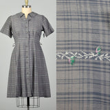 XXL 1950s Gray Plaid Cotton Day Dress Short Sleeve Summer Casual Volup