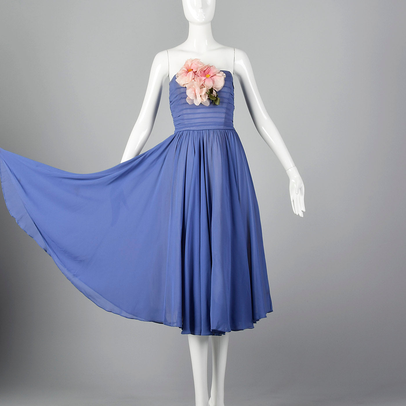 1950s Periwinkle Blue Chiffon Party Dress