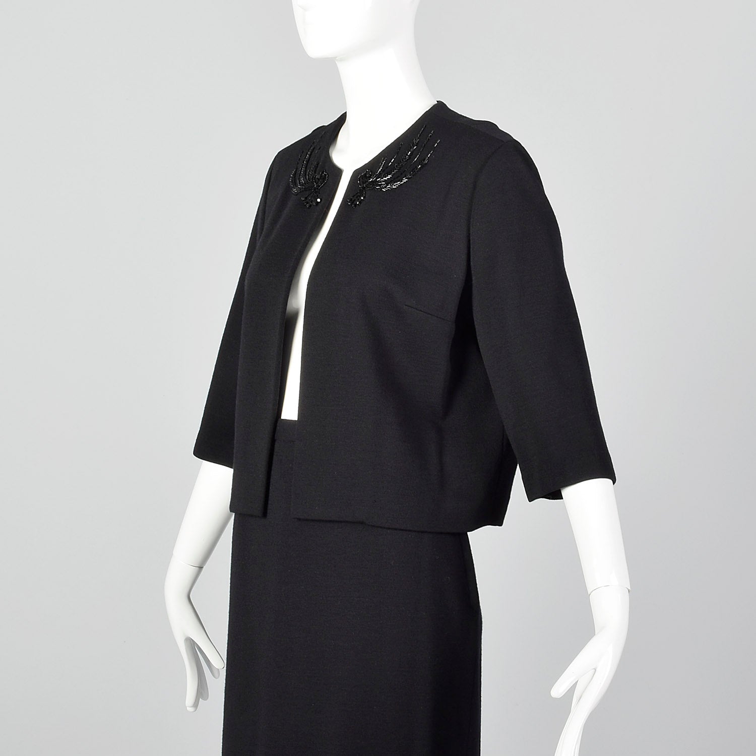 1960s Black Two Piece Knit Skirt Set