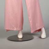 1980s Pink Satin Wrap Jumpsuit Halter Top Harem Palazzo Pant