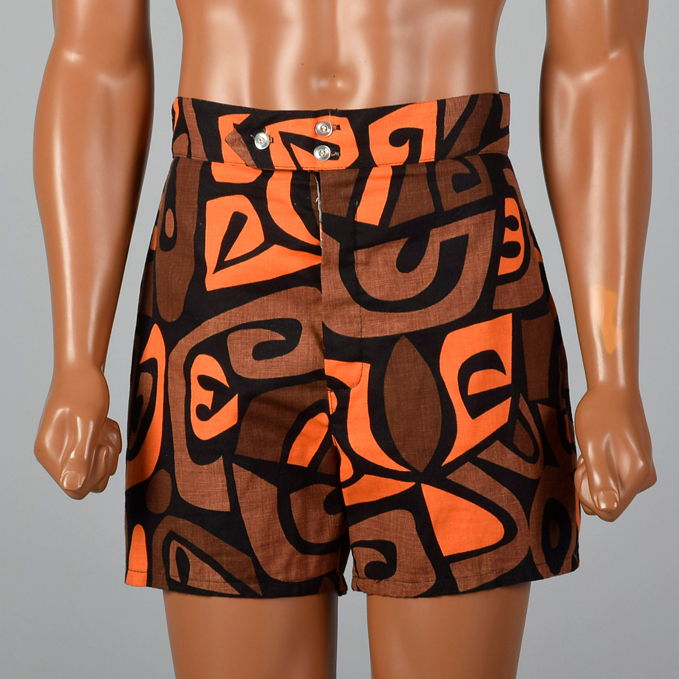 1960s Mens Tiki Print Shorts