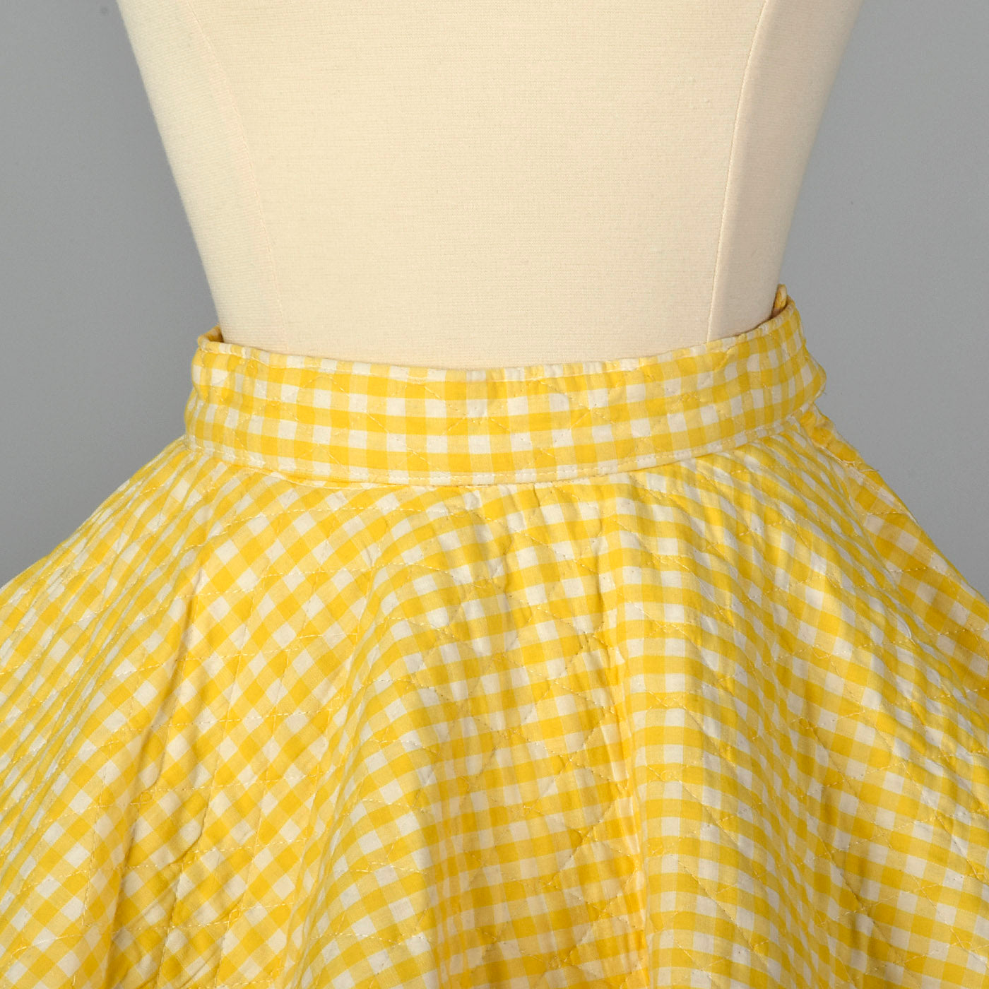 1950s Yellow Gingham Quilted Circle Skirt