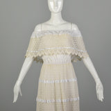 1970s Large Summer White Lace Off Shoulder Boho Dress