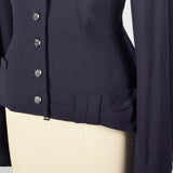 1950s Navy Blue Wool Jacket with Asymmetric Bow at Hem