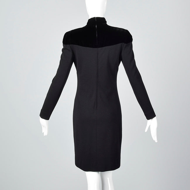 Lanvin Tight Black Pencil Dress with Velvet Shoulders