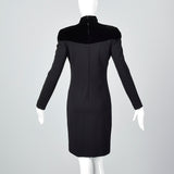 Lanvin Tight Black Pencil Dress with Velvet Shoulders