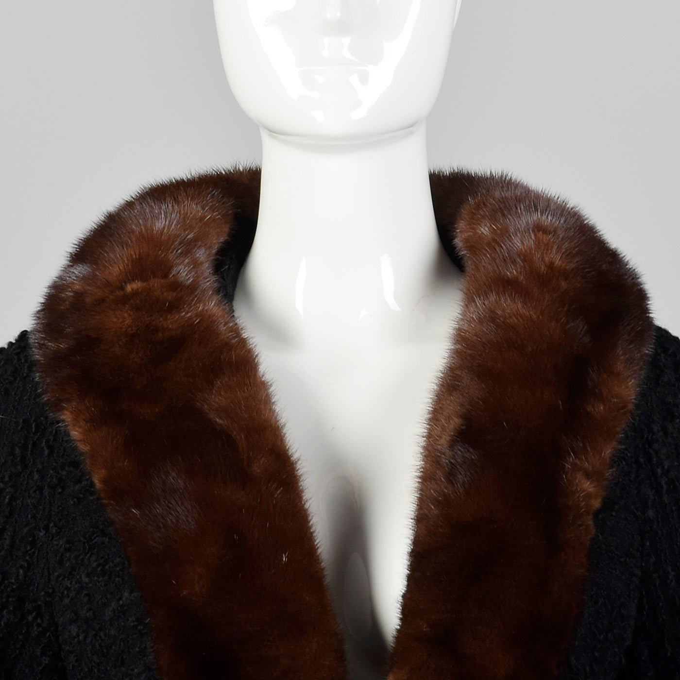 1950s Black Boucle Wool Coat with Mink Trim