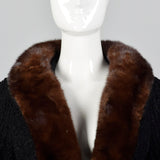 1950s Black Boucle Wool Coat with Mink Trim