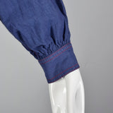 1970s Yves Saint Laurent Rive Gauche Loose Chambray Dress with Red Topstitch