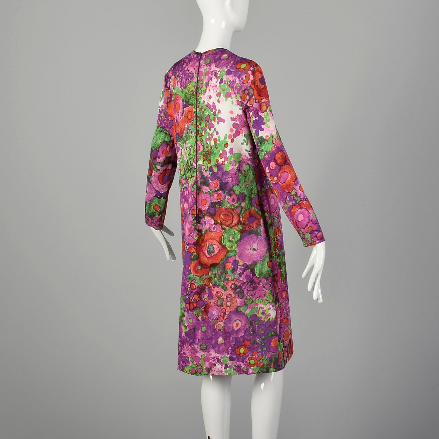 XL 1970s Goldworm Knit Dress Long Sleeve with Floral Print